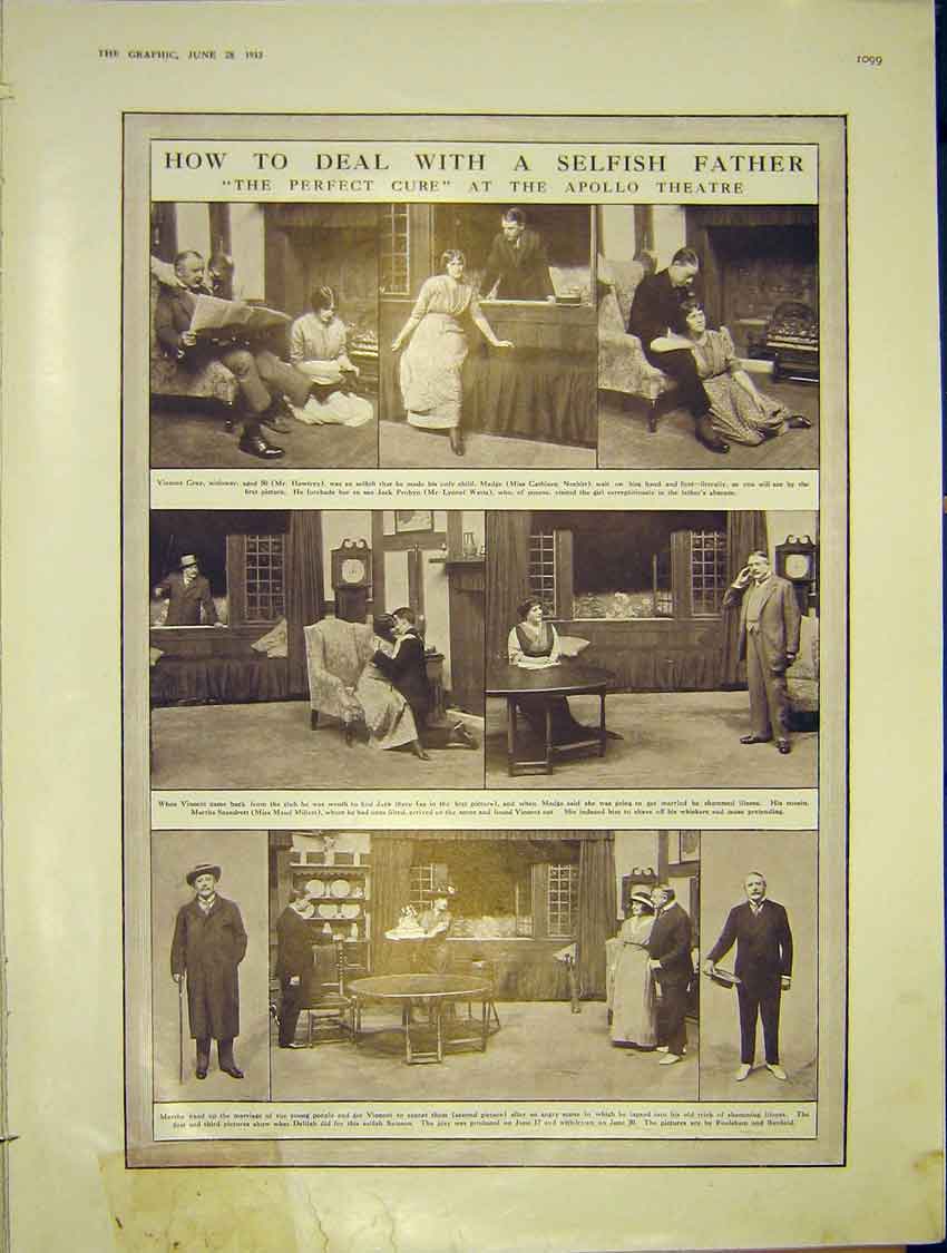 Old Antique Print Apollo Theatre Selfish Father Scenes Millett Watts 1913 20th
