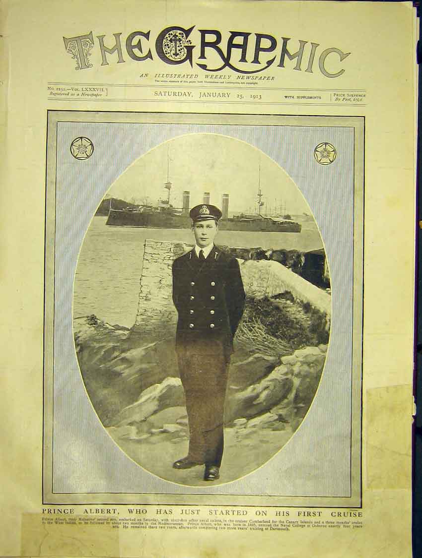 Original Old Antique Print Prince Albert Portrait Cruise Cumberland 1913 20th