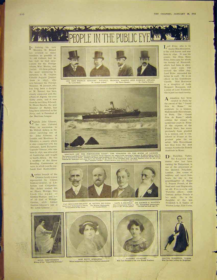 Old Antique Print Portrait French Ministry Bolatti Giers Gilmour Bantock