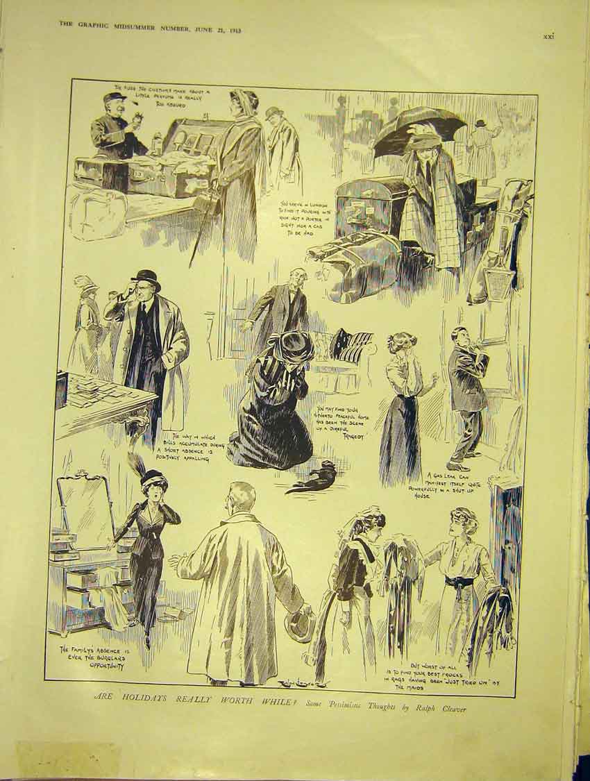 Old Antique Print Sketches Cleaver Holidays Youth Child Girl Smith 1913 20th