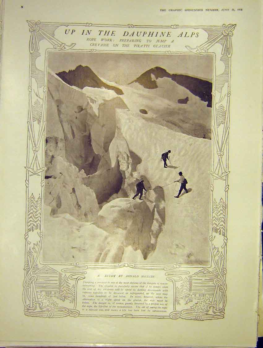 Antique Old Print Dauphine Alps Pilatti Glacier Lady Bridge Ward-Thompson