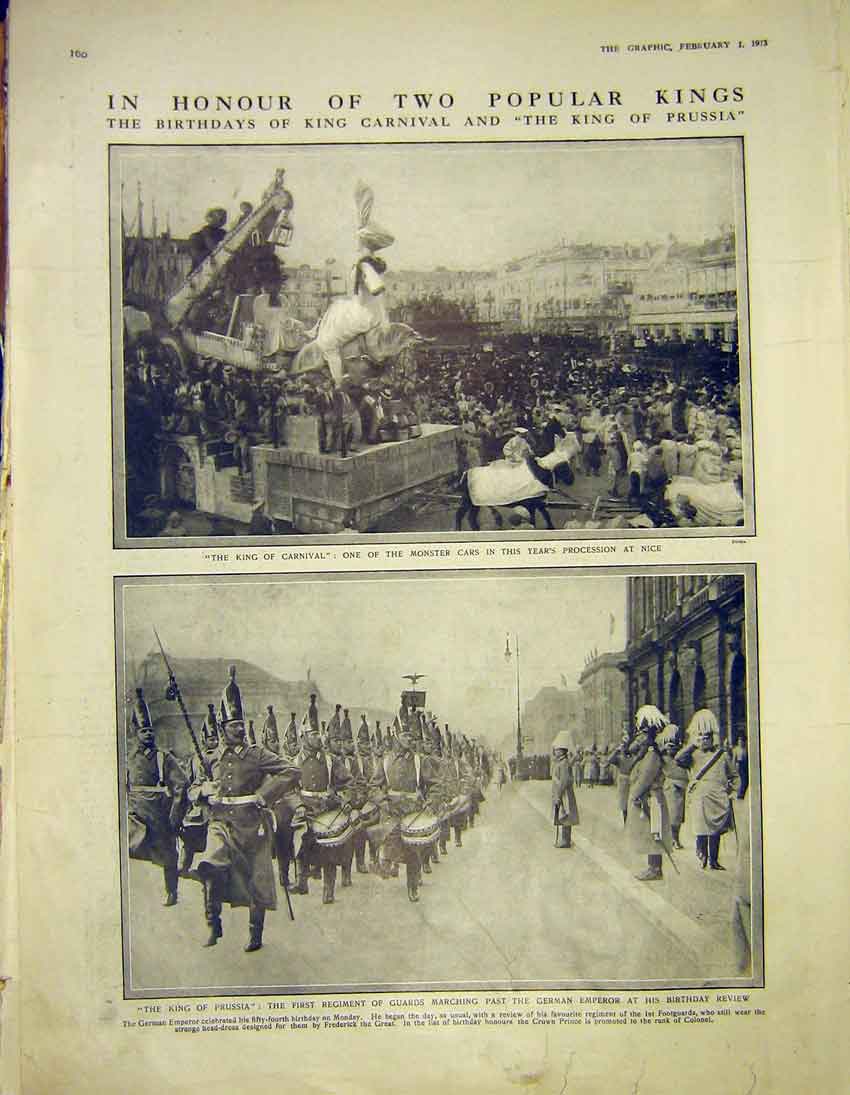 Old Antique Print King Prussia Regiment Nice Carnival German Emperor 1913 20th
