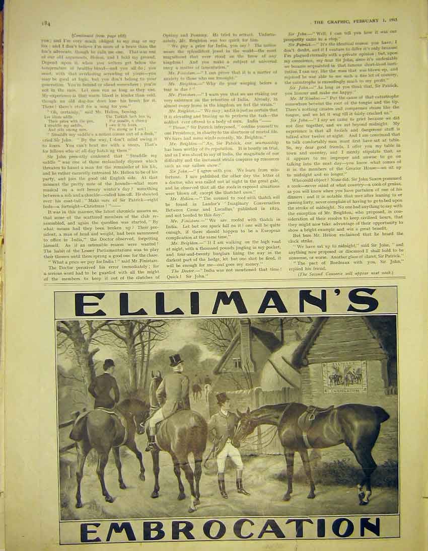 Original Old Antique Print Advert Ellimans Embrocation Horse Hunt 1913 20th