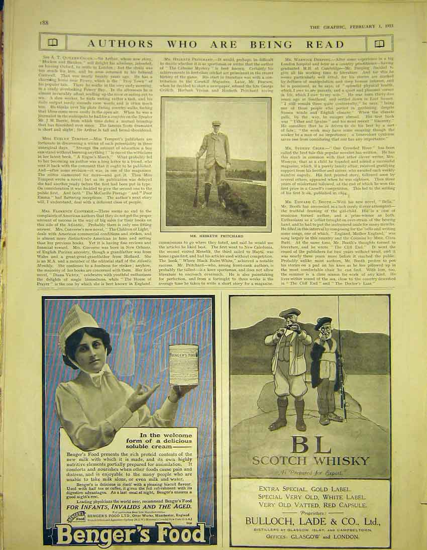 Old Antique Print Pritchard Author Benger'S Food Bulloch Lade Whisky 1913 20th