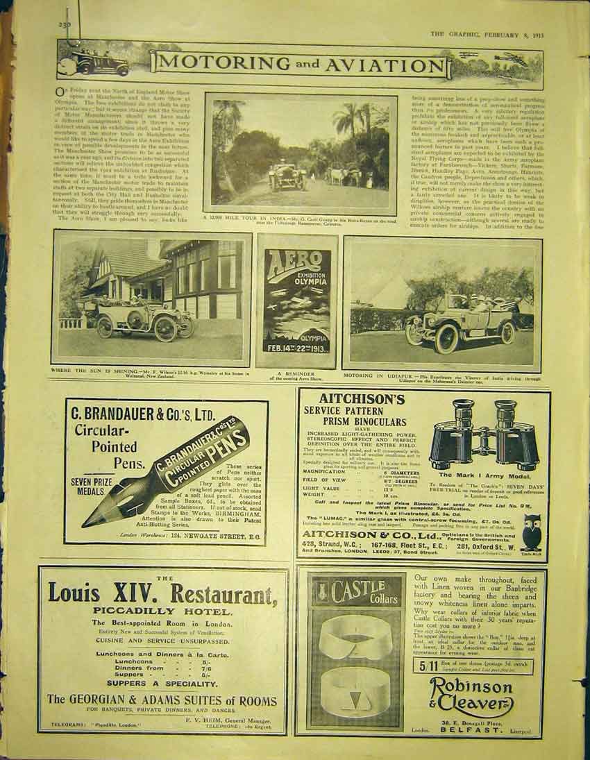 Original Old Antique Print Wolseley Rolls-Royce Daimler Aero Dunlop 1913 20th