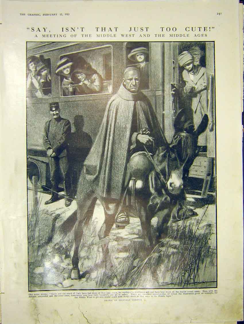 Old Antique Print Cleaver Italy Tourist American Beyrout Turkish Troops