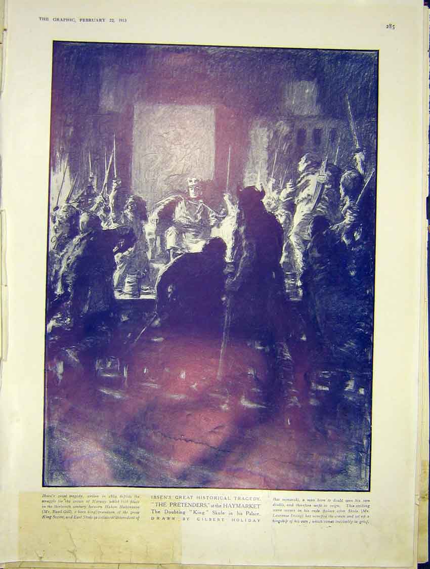 Old Antique Print Haymarket Theatre Pretenders Scene Italian Comedy 1913 20th