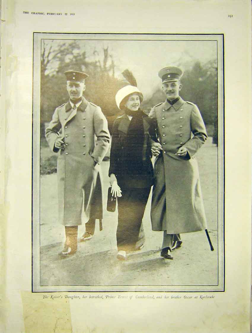 Original Old Antique Print Kaiser Prince Ernest Cumberland Oscar Karlsruhe 1913
