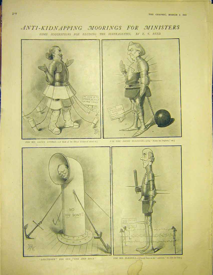 Original Old Antique Print Cartoon Cromwell Minister George Mckenna 1913 20th