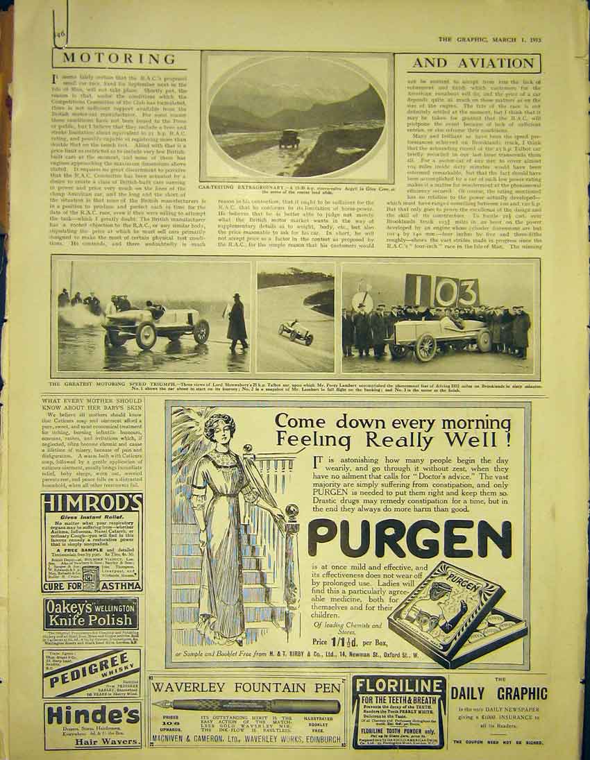Original Old Antique Print Advert Fiat Talbot Wolseley Doans 1913 20th Century