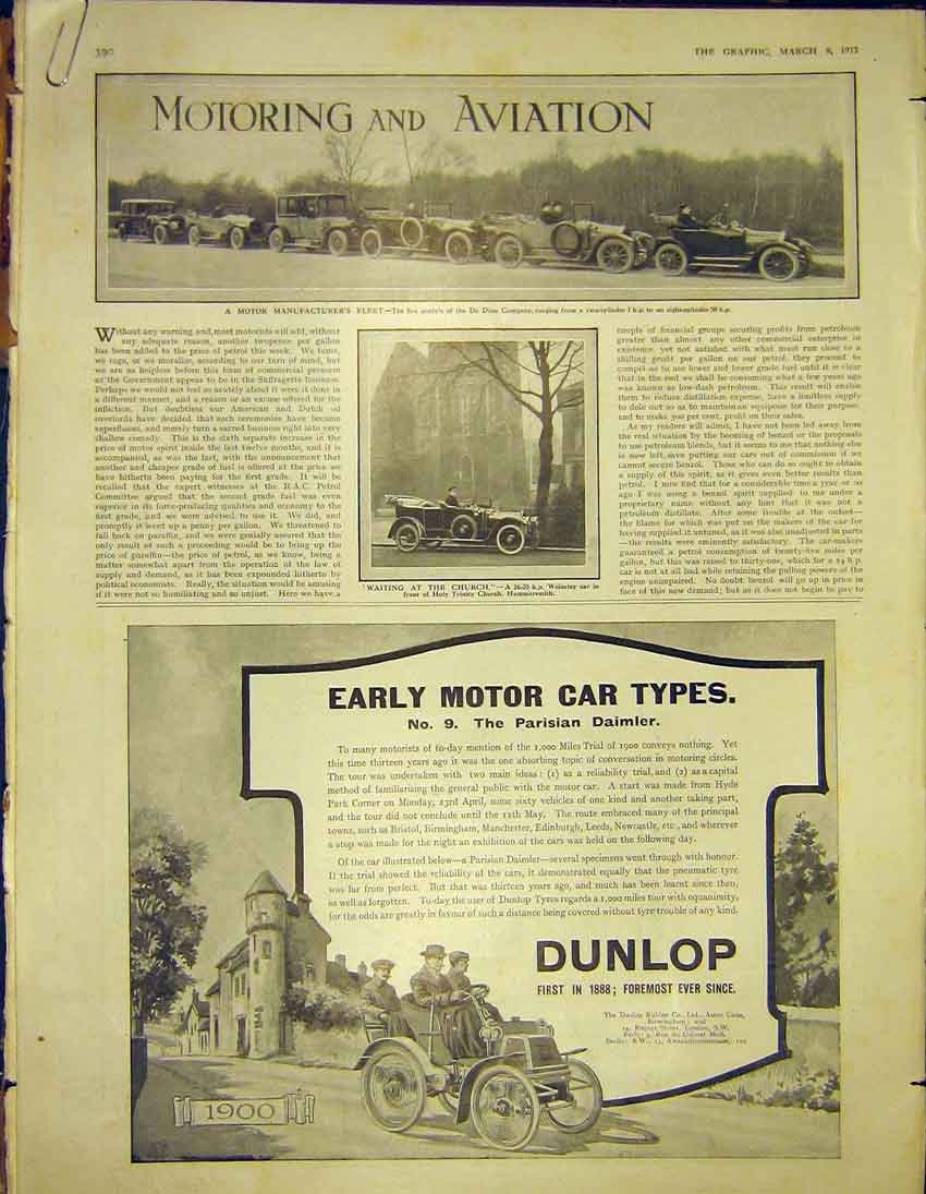 Old Antique Print Advert Dunlop Automobile Sheffield Simplex Dennis 1913 20th