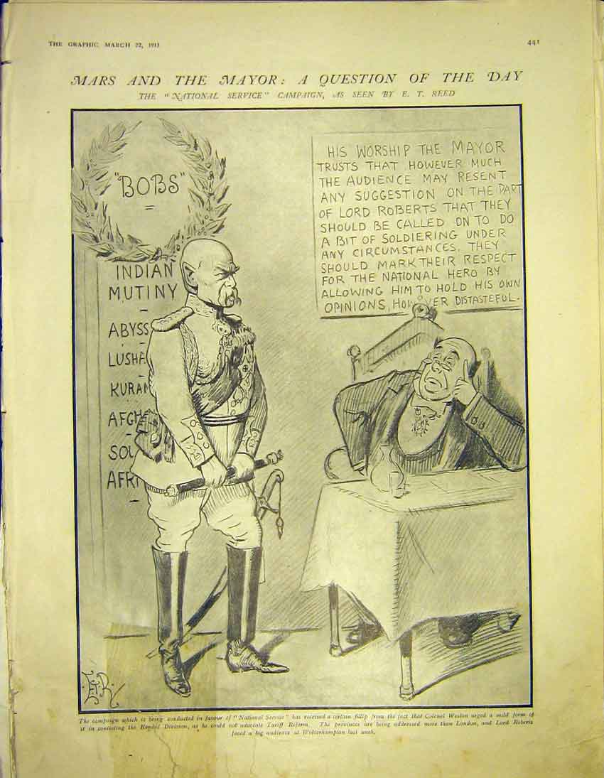 Original Old Antique Print National Service Lord Roberts Colonel Weston 1913