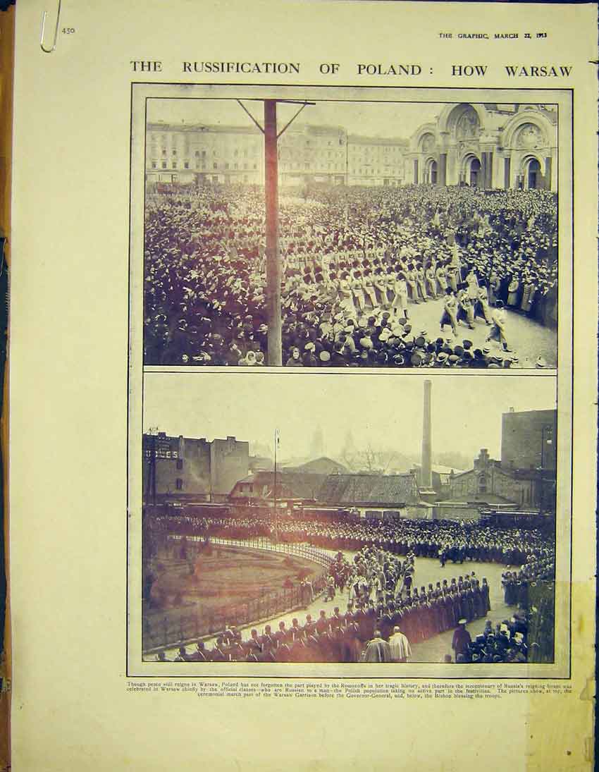 Original Old Antique Print Poland Warsaw Romanoff Russian Cathedral 1913 20th