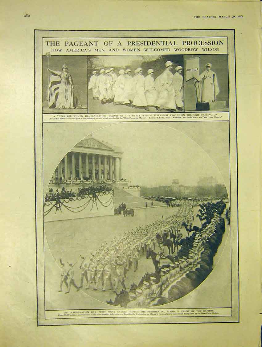 Original Old Antique Print Pageant Presidential Procession Wilson America 1913