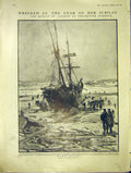 Original Old Antique Print Dixon Chichester Storm Wreck Gales Worthing Uxbridge