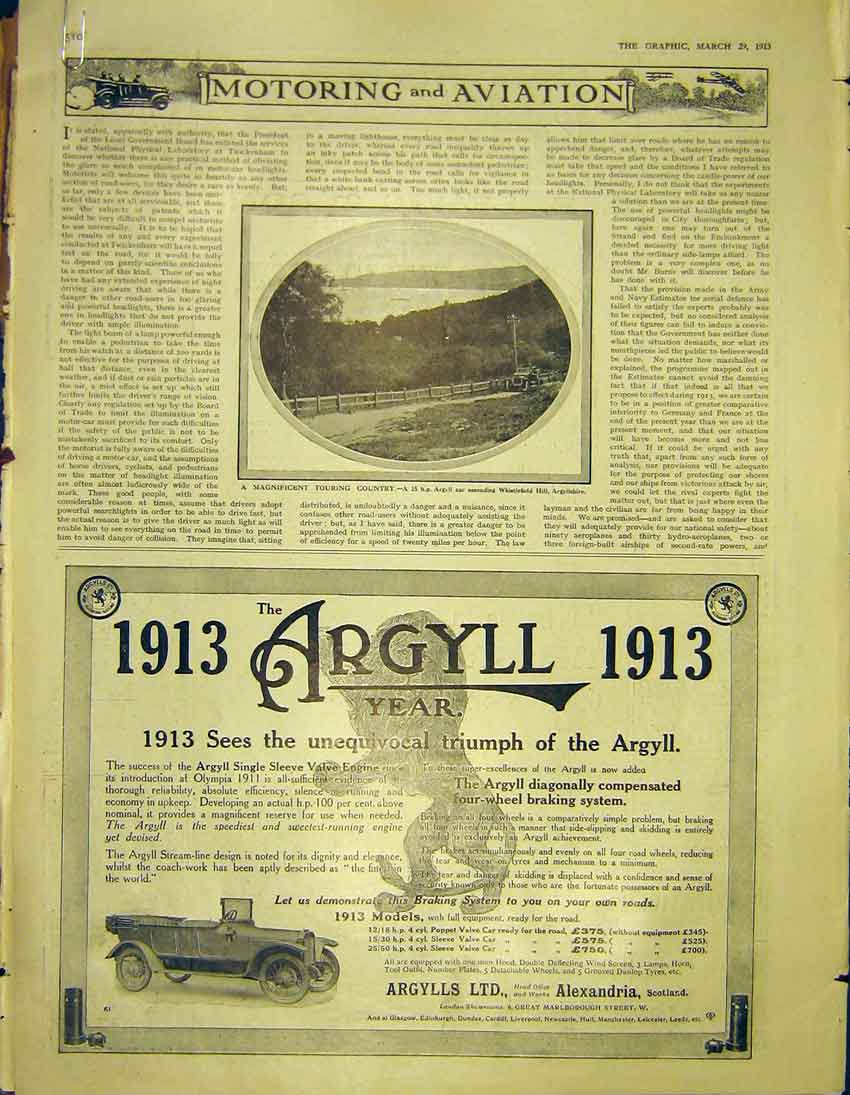Old Antique Print Advert Argyll Daimler Napier Goodyear Ohio Factory 1913 20th