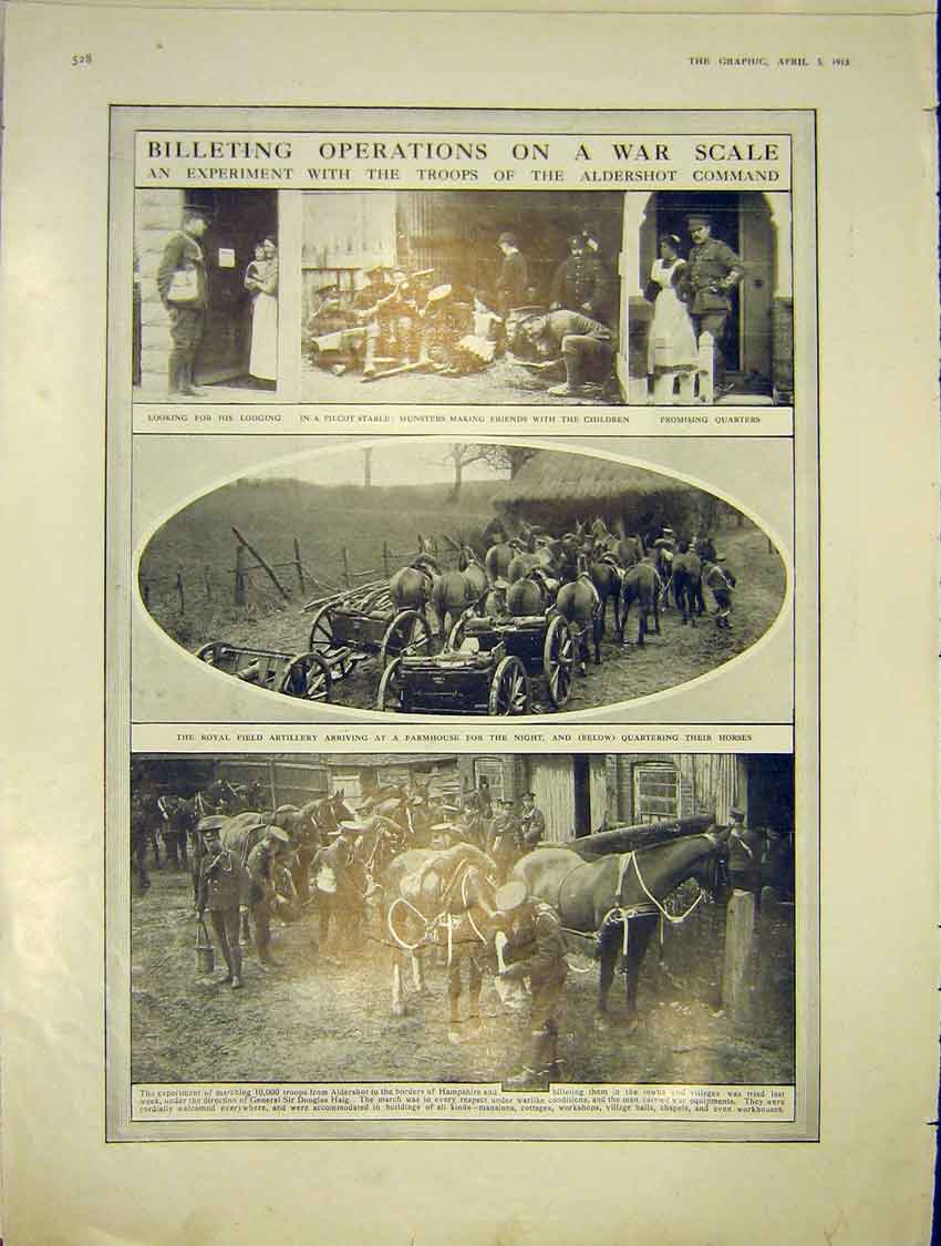 Old Antique Print Billeting Troops Aldershot War Sketch Fashion Reed 1913 20th