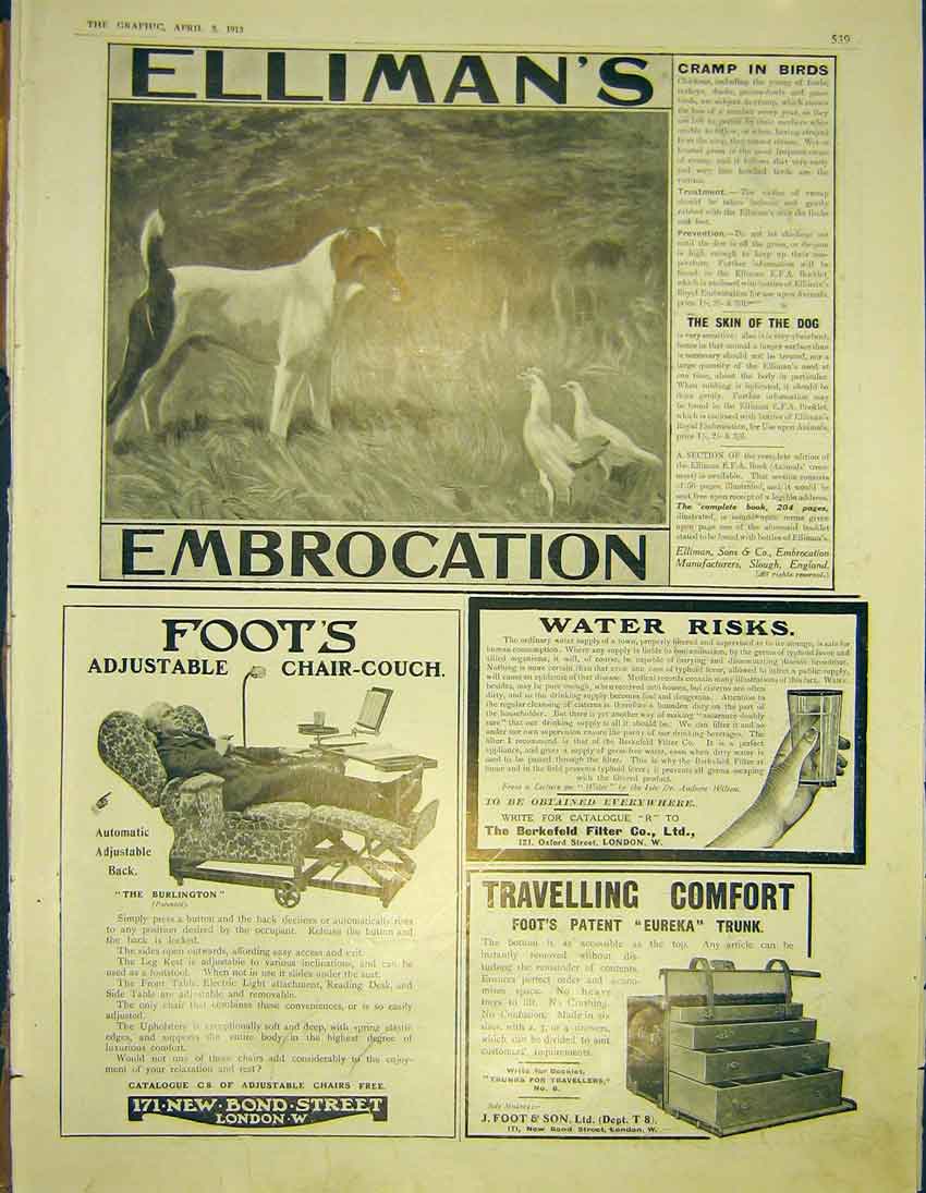 Original Old Antique Print Advert Ellimans Foots Foot And Son Berkefeld Filter