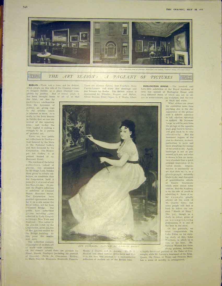 Original Old Antique Print Gonzales Manet Dublin Ireland Burlington 1913 20th