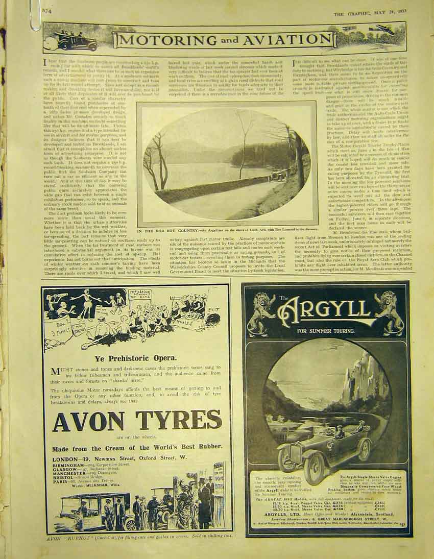 Old Antique Print Adverts Avon Tyres Argyll Doans Car Austro-Daimler 1913 20th