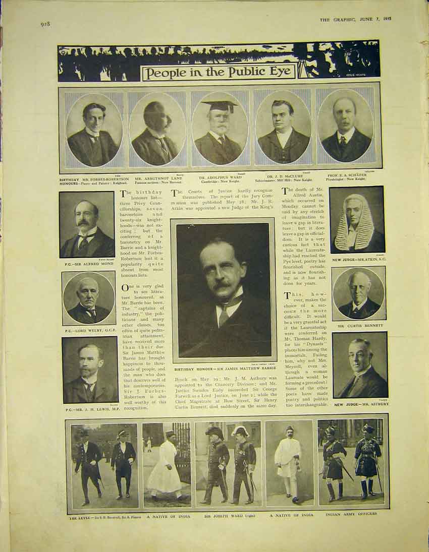 Old Antique Print Portrait Privy Councilor Judge India Native People 1913 20th