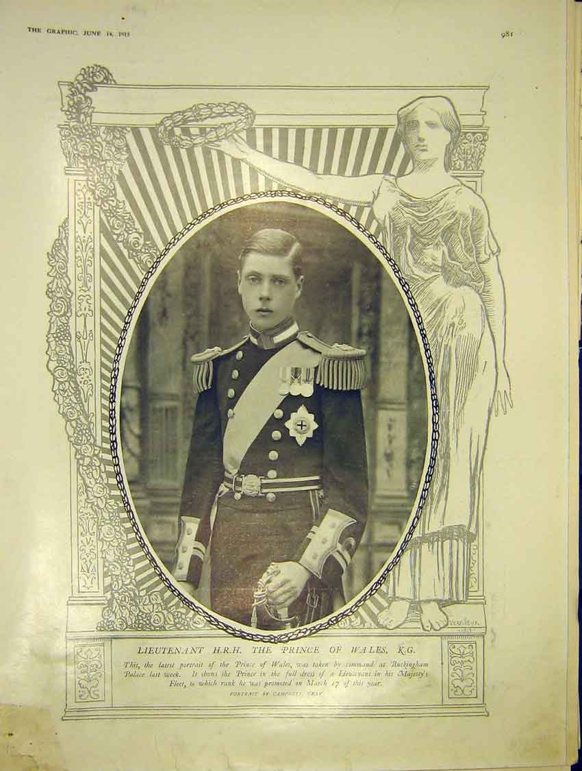 Original Old Antique Print Prine Wales Portrait Photograph Gray Lieutenant 1913