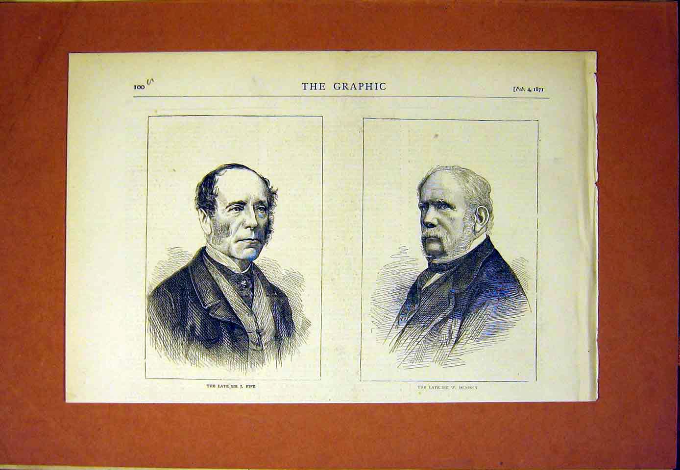 Original Old Antique Print Portrait Fife Denison 1870 19th Century