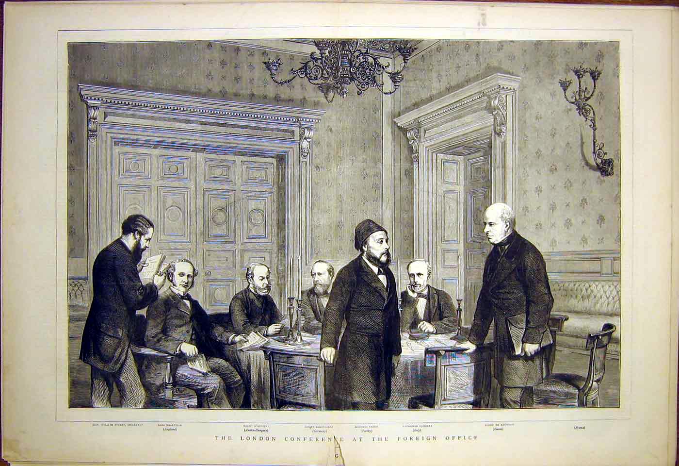 Original Old Antique Print London Conference Foreign Office Portrait 1870 19th