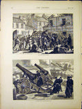 Original Old Antique Print Paris Shell Fighting Prussian Battery France 1870