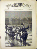 Original Old Antique Print Armstice Skating Ice Swans 1870 19th