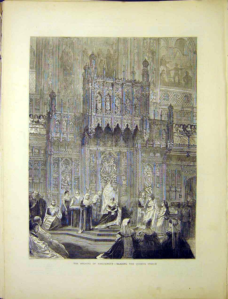 Original Old Antique Print Parliament Opening Queen Speech Ceremony 1870 19th