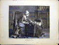 Original Old Antique Print Anxious Times Luxmoore Fine Art 1870 Baby Cot Lady