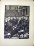 Original Old Antique Print Sunday Chelsea Hospital Patients 1870 19th