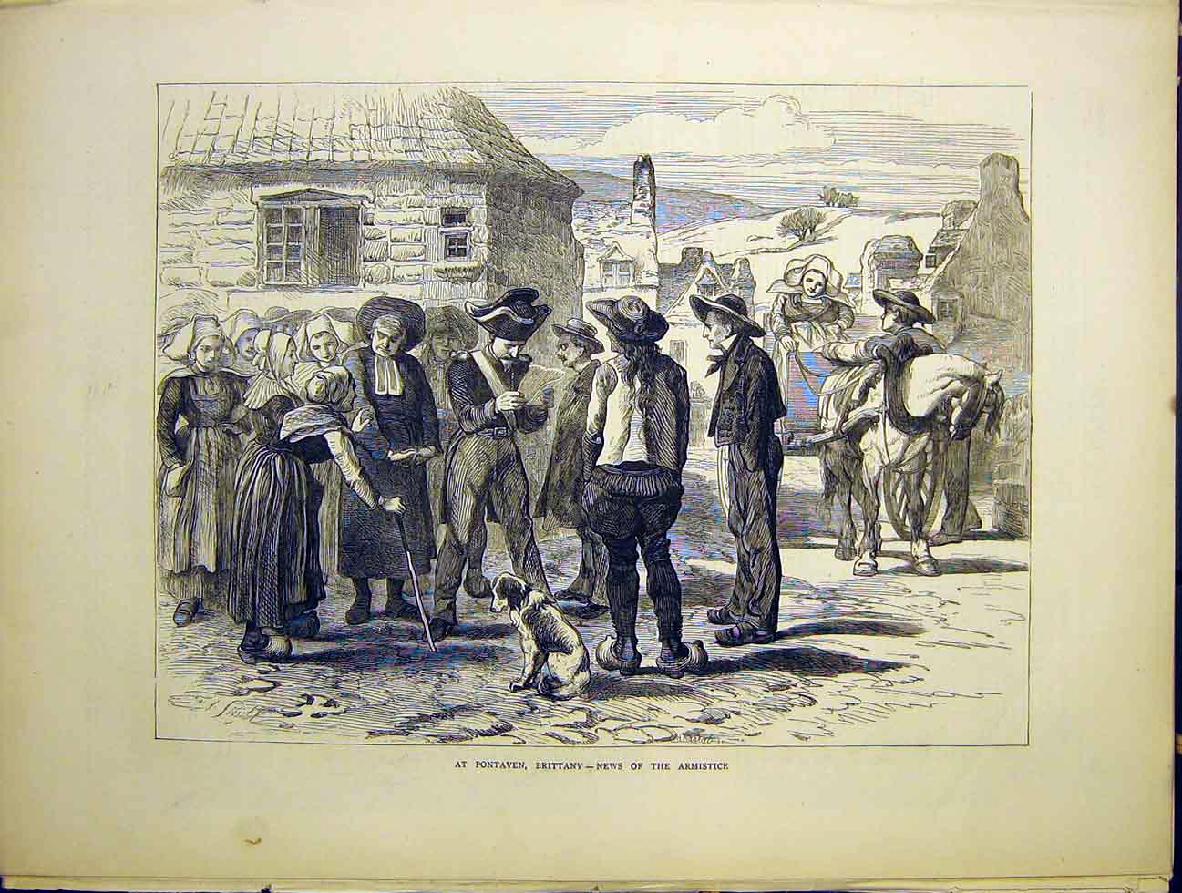 Original Old Antique Print Pontaven Brittany Armstice News 1870 19th