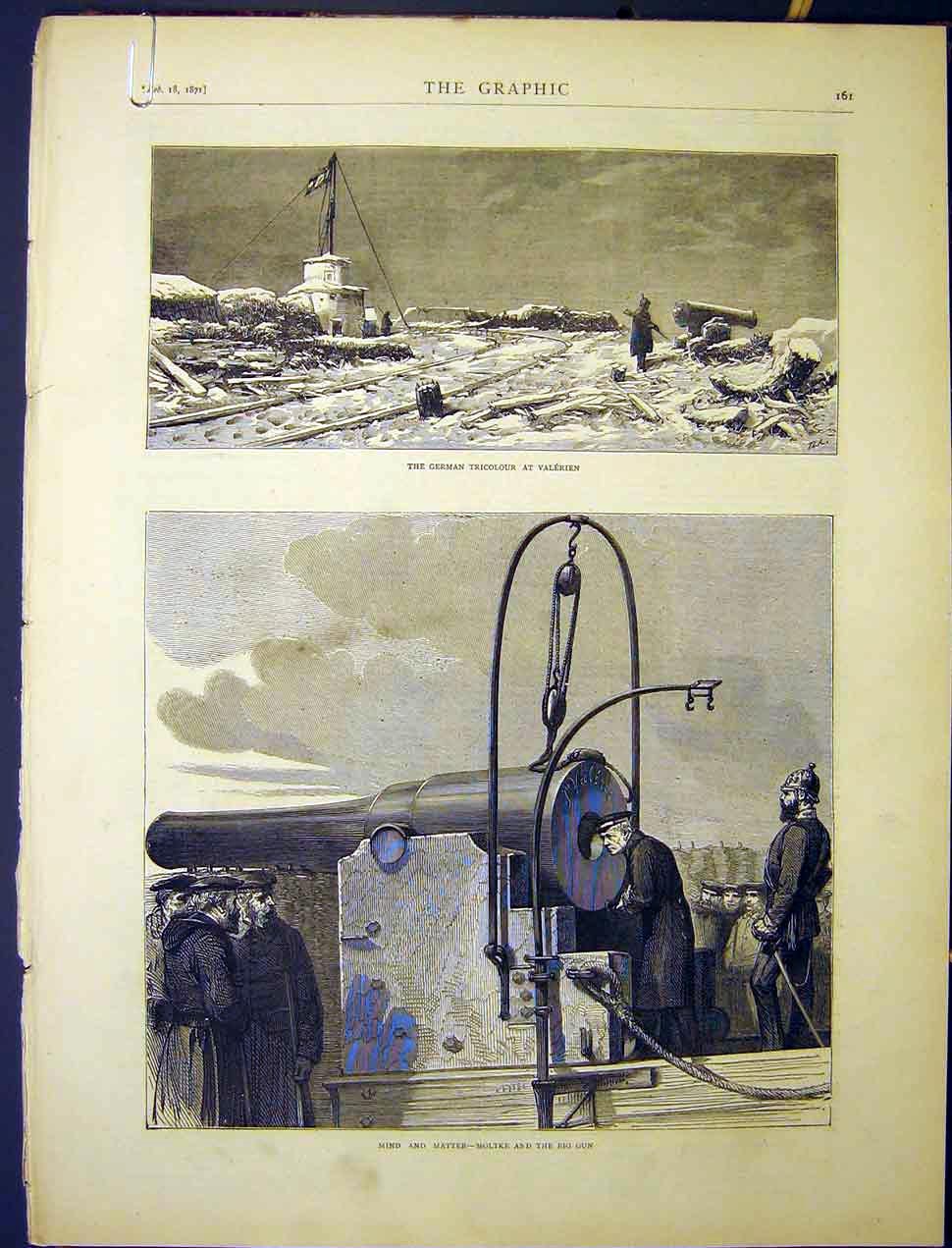 Original Old Antique Print Valerien Moltke Gun Barracks Magazine German 1870