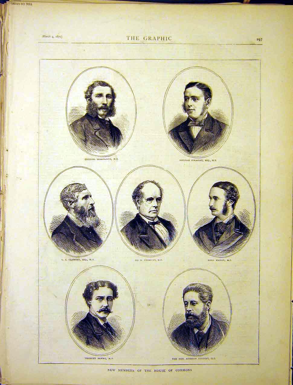 Original Old Antique Print Portrait Members House Commons 1870 19th