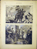 Original Old Antique Print Paris Uhlan Arc Triomphe French Peasants Relief 1870
