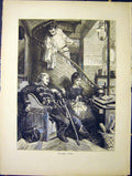 Original Old Antique Print Paris Lady Men Under Fire Needlework 1870 Victorian