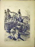 Original Old Antique Print Steeplechasing Horses Sketch 1870 19th