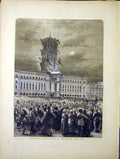 Original Old Antique Print Peace Illuminatinos Berlin Town Hall Germany 1870