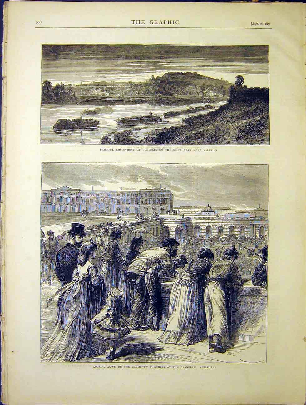 Old Antique Print Mont Valerien Communist Prisoners Versailles Paris 1870 19th