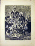 Original Old Antique Print Foresters Fete Greenwood Tree Picnic 1870 Victorian