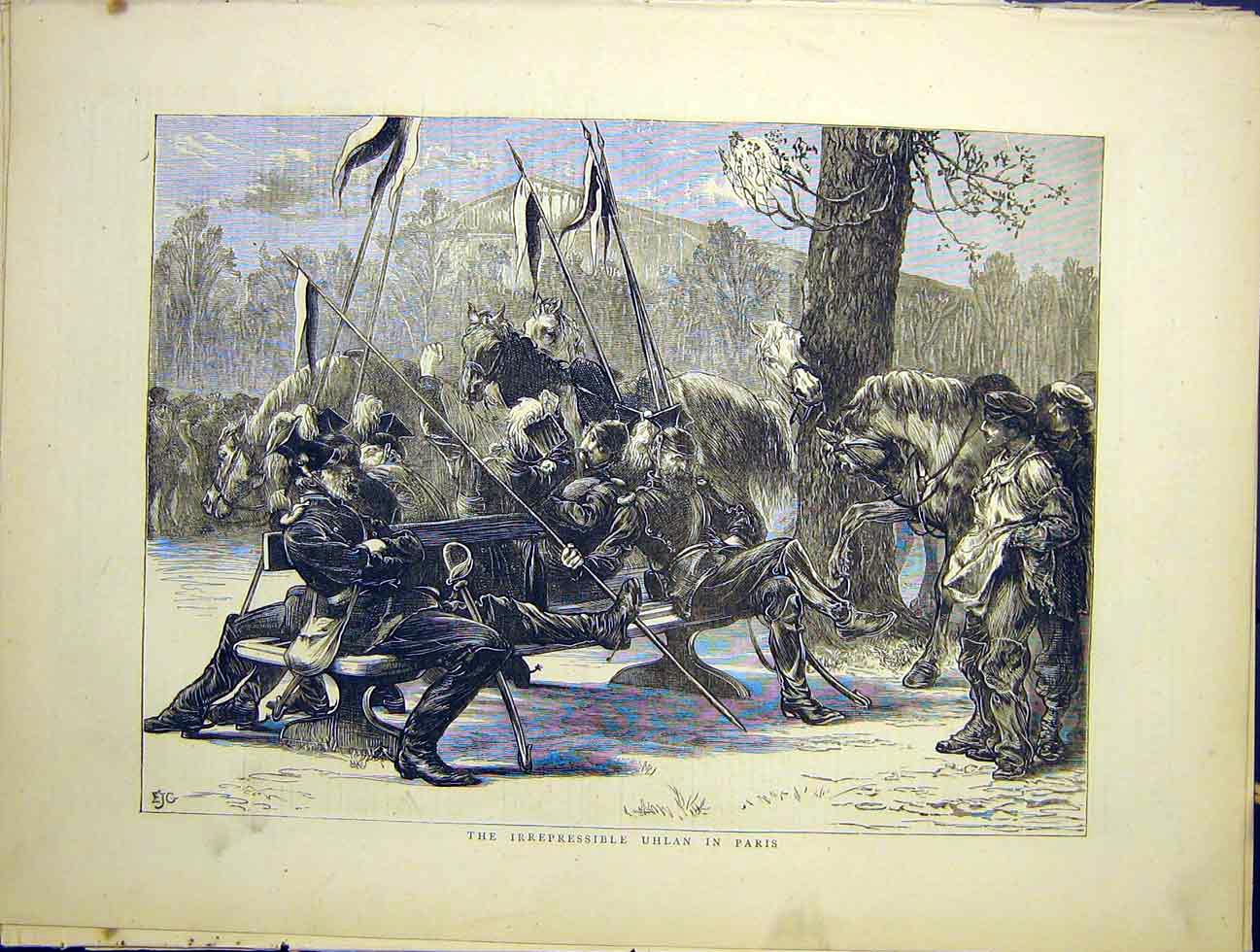 Original Old Antique Print Uhlan Paris Troops Horses 1870 19th Century
