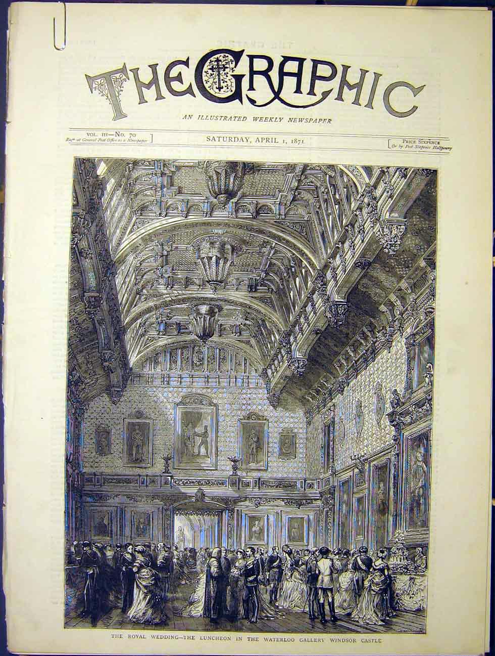 Original Old Antique Print Royal Wedding Windsor Castle Claremont Lorne 1870