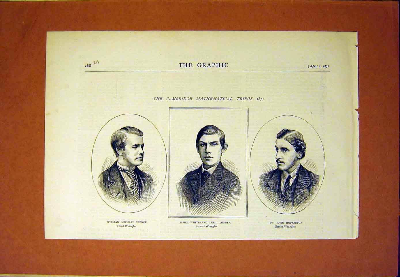 Original Old Antique Print Portrait Spence Glaisher Hopkinson Wrangler 1870