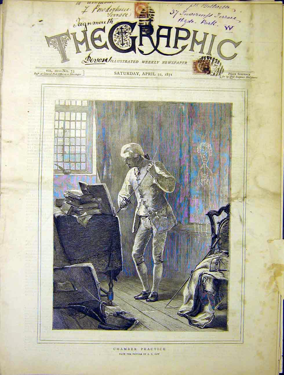 Original Old Antique Print Chamber Practice Gow Fine Art 1870 19th