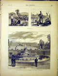 Original Old Antique Print Prussians Frog Fountain Garden Versailes France 1870
