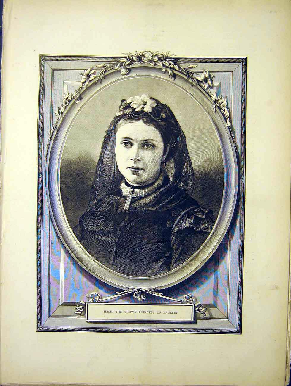 Original Old Antique Print Portrait Hrh Crown Princess Prussia 1870 Victorian