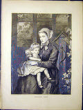 Original Old Antique Print Brought Home Child Baby Lady Portrait 1870 Victorian