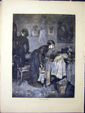 Original Old Antique Print Sisters Ladies Home Fine Art 1870 19th